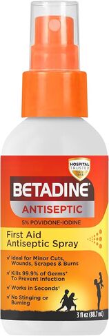 Betadine Antiseptic First Aid Spray, Povidone-iodine 5%, Infection Protection, Kills Germs In Minor Cuts Scrapes And Burns, No Sting Promise, No Alcohol or Hydrogen Peroxide, 3 FL OZ in Saudi Arabia