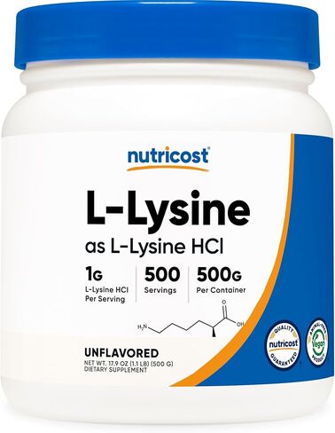 مسحوق Nutricost L-Lysine 1 كجم (2.2 رطل) - L-Lysine النقي، غير معدل وراثيًا، خالي من الغلوتين in Kuwait