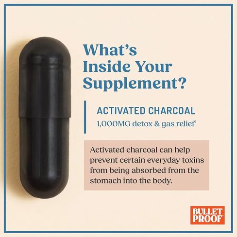 Bulletproof Activated Charcoal, 100% Coconut, Heartburn and Gas Relief, 90 Capsules in Kuwait
