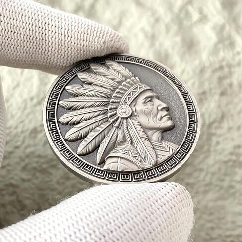Native American Challenge Coin - Chief Headdress & Eagle Design - Symbol of Wisdom, Courage, Strength - Ideal Gift for History Enthusiasts & Collectors in Saudi Arabia