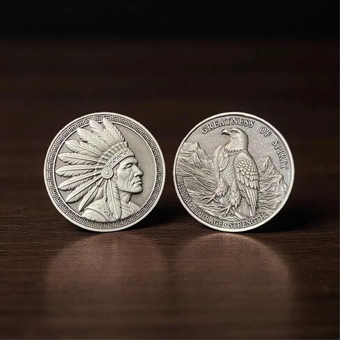 Native American Challenge Coin - Chief Headdress & Eagle Design - Symbol of Wisdom, Courage, Strength - Ideal Gift for History Enthusiasts & Collectors in Saudi Arabia