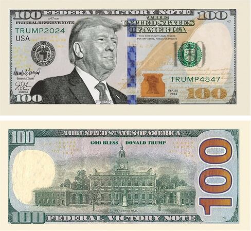 Pack of 25 - Donald Trump 100.00 Victory Limited Edition Novelty Dollar Bill - Full Color Printing with Great Detail. Make America Great Again. Proudy Made in the USA. in Kuwait