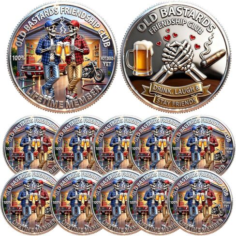 Old Friends Forever Club Coin,“Lifetime Member" Double-Sided Challenge Coin with Skeleton Beer Brotherhood Design, Drink Laugh & Stay Friends Gift for Best Friends, Drinking Buddies (10pc) in Kuwait