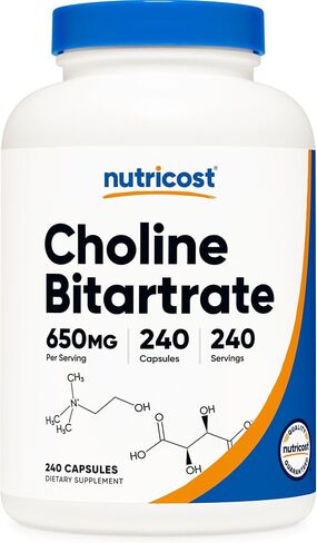 Nutricost Choline Bitartrate 650mg، 240 كبسولة نباتية - غير معدلة وراثيًا، صديقة للنباتيين، خالية من الغلوتين in Kuwait