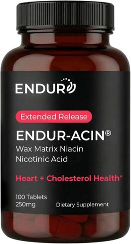 منتجات التحمل ENDUR-ACIN 250 ملغ من النياسين - إصدار ممتد لامتصاص مثالي وفيتامين ب-3 منخفض التدفق، 200 قرص - غير معدّل وراثيًا، نباتي، شركة خالية من الغلوتين in Kuwait
