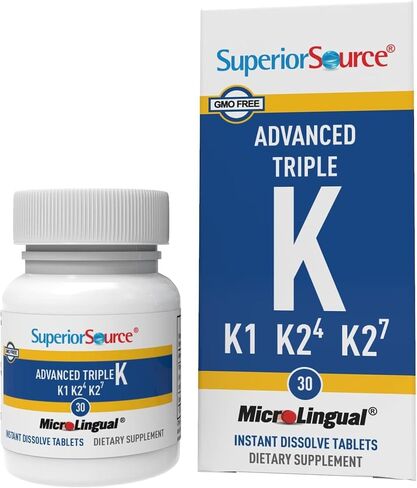 مصدر متفوق Triple K، تركيبة 3 في 1، MK-4 500 ميكروجرام، MK-7 50 ميكروجرام، K1 500 ميكروجرام، أقراص تحت اللسان سريعة الذوبان، 30 قرصًا، عظام وشرايين صحية، دعم المناعة والقلب والأوعية الدموية، غير معدل وراثيًا in Kuwait