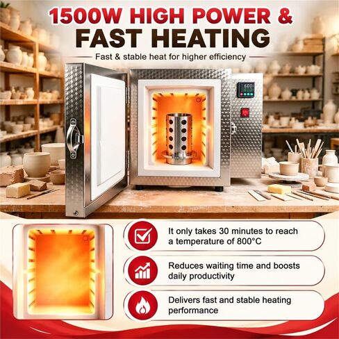 1500W Electric Kiln Furnace - 4-Sided Melting Oven for Jewelry & Pottery, High-Temperature Ceramic Kiln, Perfect for Professional Artists & Hobbyists in Kuwait