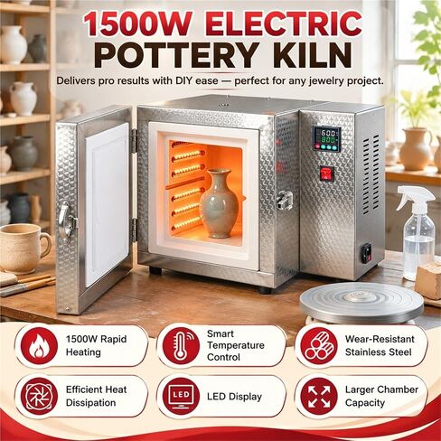1500W Electric Kiln Furnace - 4-Sided Melting Oven for Jewelry & Pottery, High-Temperature Ceramic Kiln, Perfect for Professional Artists & Hobbyists in Kuwait