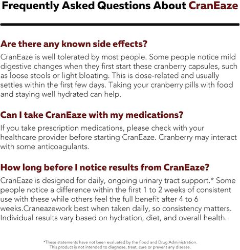 CranEaze®: Cranberry Juice Extract Plus D-Mannose – 36 mg PAC, 100% Soluble PAC - Supports Urinary Tract Health – Most Effective Cranberry Pills for Women, UTI Cranberry Supplement - 60 Capsules in Kuwait