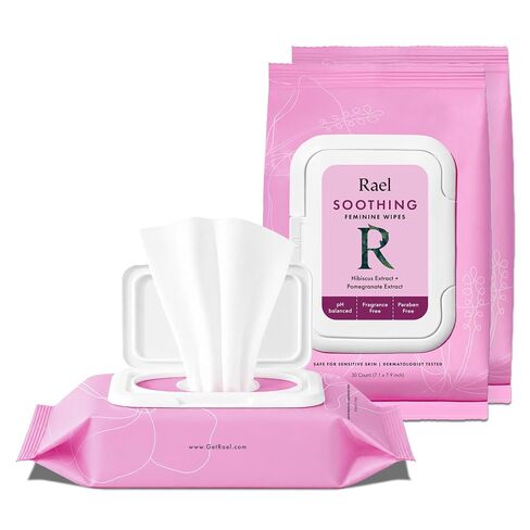 Rael Feminine Wipes, Soothing Wipes for Women - pH Balance, Clean Ingredients, All Skin Types, Vegan, Cruelty Free (4.4 Fl Oz, Pack of 3) in Kuwait