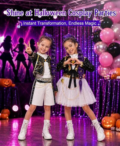 Girls Halloween Costume, Pop Singer Costume, Top Pants with Purple Braid for Cosplay Birthday Party, 4-12 Years in Saudi Arabia