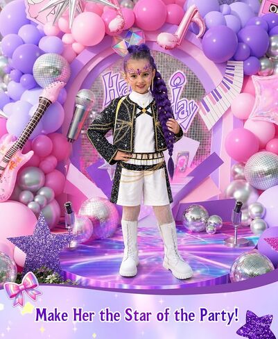 Girls Halloween Costume, Pop Singer Costume, Top Pants with Purple Braid for Cosplay Birthday Party, 4-12 Years in Saudi Arabia