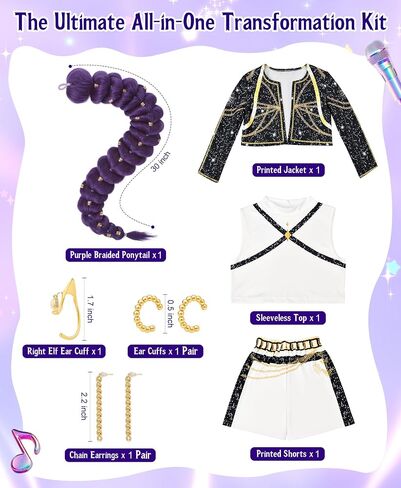 Girls Halloween Costume, Pop Singer Costume, Top Pants with Purple Braid for Cosplay Birthday Party, 4-12 Years in Saudi Arabia