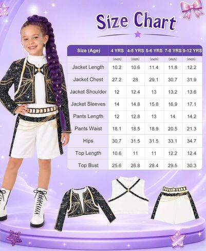 Girls Halloween Costume, Pop Singer Costume, Top Pants with Purple Braid for Cosplay Birthday Party, 4-12 Years in Saudi Arabia