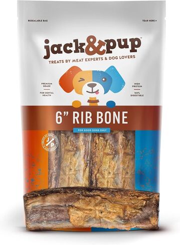 Jack&Pup 6" Rib Bones for Dogs (13 Pack) – Natural Single Ingredient Beef Bones for Dogs, High Protein Long-Lasting Dog Chews, Flavorful Real Beef Bones in Kuwait