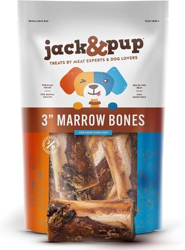 Jack&Pup Marrow Bones for Large Dogs (6 Pack), 6-Inch Natural Beef Bones, Single-Ingredient Long-Lasting Dog Chews for Aggressive Chewers in Kuwait