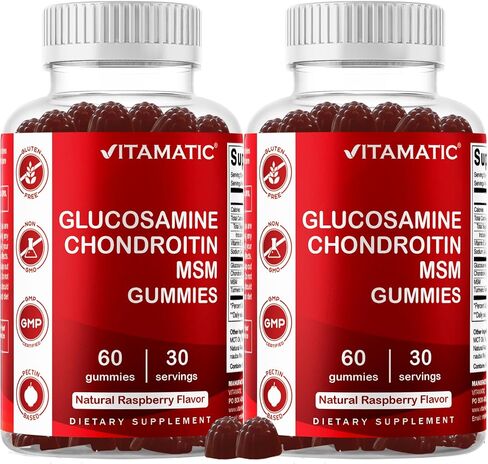 Vitamatic 2 Pack Glucosamine Chondroitin Gummies مع MSM وفيتامين E - دعم المفاصل - 60 علكة تعتمد على البكتين in Kuwait