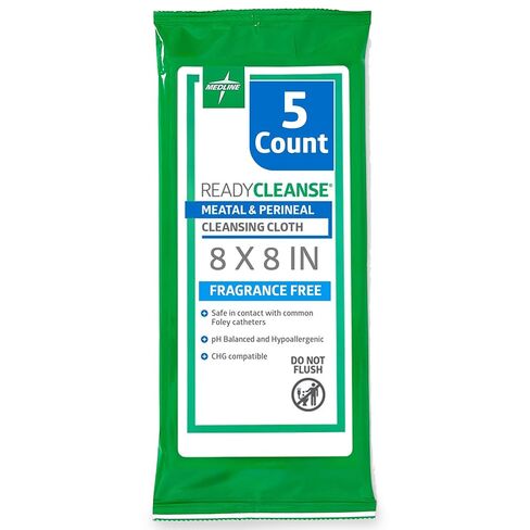 Medline Readycleanse Meatal and Perineal Cleansing Cloth, Fragrance Free, Hypoallergenic, 8" x 8", 5 Count (Pack of 30) in Kuwait
