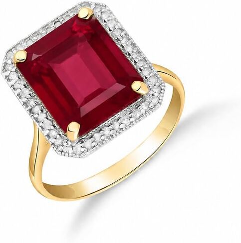 Galaxy Gold GG 7.45 ct 14k Solid Gold Emerald Cut Ruby Halo Diamond Ring 4894 (Yellow-Gold, 6.5) in Kuwait