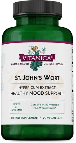 Vitanica St. John's Wort Capsules - Non-GMO Potent 0.3% (900mcg) Hypericin, Saint Johns Wort for Mood, Emotional & PMS Support, Vegan Supplement, 90 Count (St. John's Wort) in Kuwait