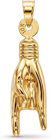 CA CHARMAMERICA Gold Hand Sign Charm Pendant - 10 Karat Gold - 3D Good Luck Hand Sign - Italian Mano Cornuto Hand Symbol Pendant in Kuwait