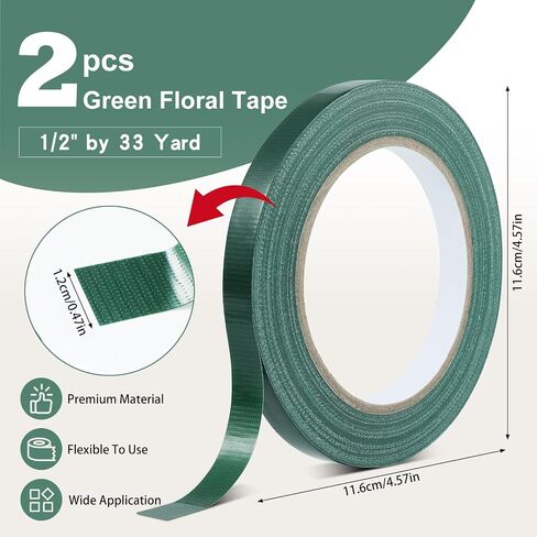 2 Rolls 32 Yards Green Floral Tape, 1/2 Inch Florist Tape in Saudi Arabia