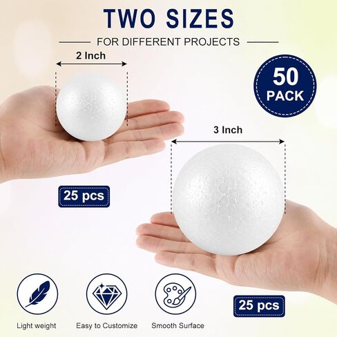 Yalumo 50 Pack Foam Balls for Crafts, 2 and 3 Inch White Polystyrene Balls in Saudi Arabia