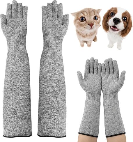 Cat Gloves for Grooming, A Pair Cat Grooming Glove, 40 CM Length Cat Gloves Bite Proof, Flexible Finger Design for Precise Control for Nail Trimming and Bathing for Cats and Dogs in Saudi Arabia