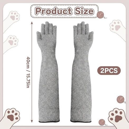 Cat Gloves for Grooming, A Pair Cat Grooming Glove, 40 CM Length Cat Gloves Bite Proof, Flexible Finger Design for Precise Control for Nail Trimming and Bathing for Cats and Dogs in Saudi Arabia