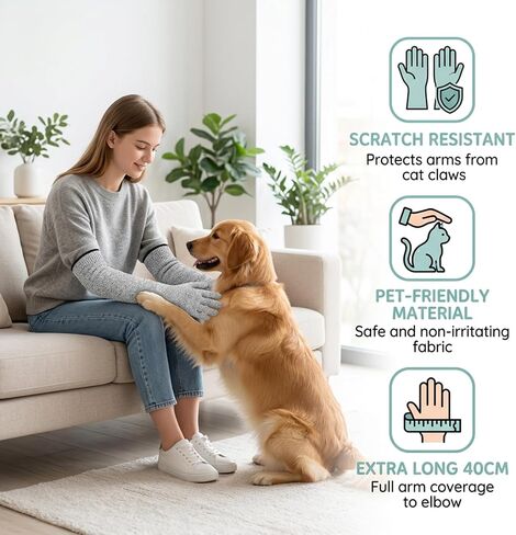 Cat Gloves for Grooming, A Pair Cat Grooming Glove, 40 CM Length Cat Gloves Bite Proof, Flexible Finger Design for Precise Control for Nail Trimming and Bathing for Cats and Dogs in Saudi Arabia