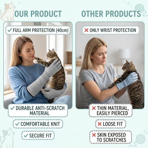 Cat Gloves for Grooming, A Pair Cat Grooming Glove, 40 CM Length Cat Gloves Bite Proof, Flexible Finger Design for Precise Control for Nail Trimming and Bathing for Cats and Dogs in Saudi Arabia