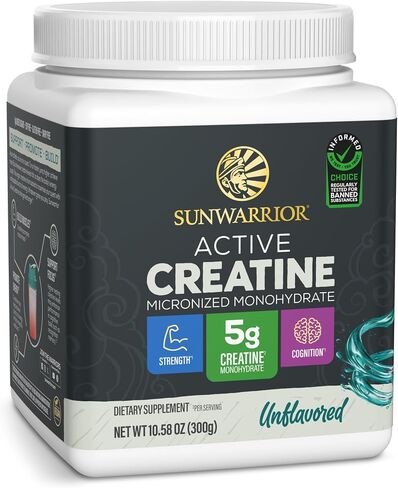 Sunwarrior Creatine Monohydrate Powder | Muscle Building Pre Workout Vegan Keto Friendly Micronized & Easily Mixes 300g Tub (60 Serve) Active Creatine in Kuwait