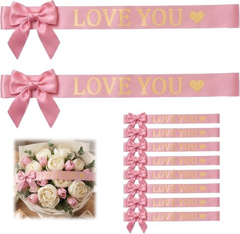 Set of 10 Happy Birthday Bouquet Banner Grosgrain Ribbon Tie Wrap, Pink in Kuwait