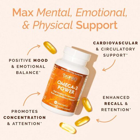 BrainMD Dr Amen Omega-3 Power - 60 Capsules - Joint & Immune Support Supplement - Contains DHA & EPA - Gluten Free - 30 Servings in Kuwait