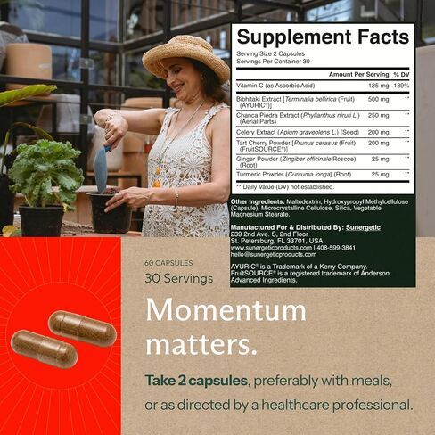 Premium Uric Acid Support Supplement – Uric Acid Cleanse & Kidney Support – Includes Tart Cherry, Chanca Piedra, Celery Extract & Turmeric - Uric Acid Support Formula – 60 Veggie Capsules in Kuwait