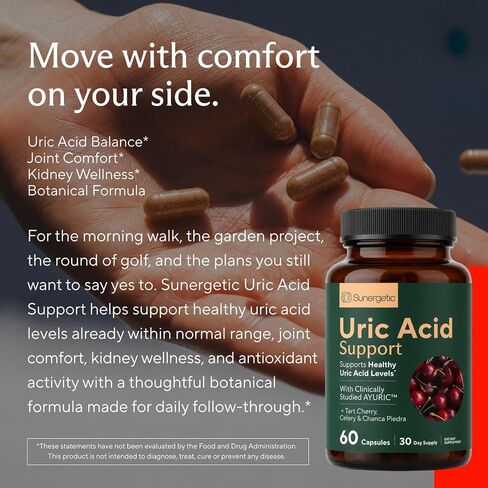 Premium Uric Acid Support Supplement – Uric Acid Cleanse & Kidney Support – Includes Tart Cherry, Chanca Piedra, Celery Extract & Turmeric - Uric Acid Support Formula – 60 Veggie Capsules in Kuwait