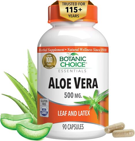 Aloe Vera- Leaf and Latex, Digestive, Liver, Stomach health-Contains Amino Acids, Vitamins, Minerals, Enzymes- 500mg-Gluten Free, Non-GMO-90 capsules in Kuwait