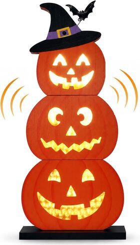 Halloween Decorations LED Lights Halloween Block Wooden Pumpkin Lights Up Decor Farmhouse Rustic Sign for Table Centerpieces, Home, Tabletop Tiered Tray, Mantle in Kuwait