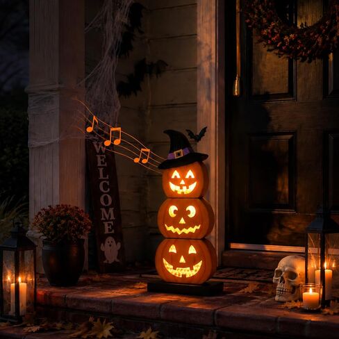 Halloween Decorations LED Lights Halloween Block Wooden Pumpkin Lights Up Decor Farmhouse Rustic Sign for Table Centerpieces, Home, Tabletop Tiered Tray, Mantle in Kuwait