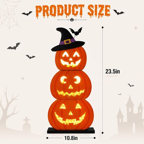 Halloween Decorations LED Lights Halloween Block Wooden Pumpkin Lights Up Decor Farmhouse Rustic Sign for Table Centerpieces, Home, Tabletop Tiered Tray, Mantle in Kuwait