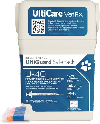 محاقن أنسولين الحيوانات الأليفة من UltiCare VetRx U-40 UltiGuard، 1/2 سم مكعب، 29 جم × 1/2 بوصة، 100 قيراط (مع علامات 1/2 وحدة) in Kuwait
