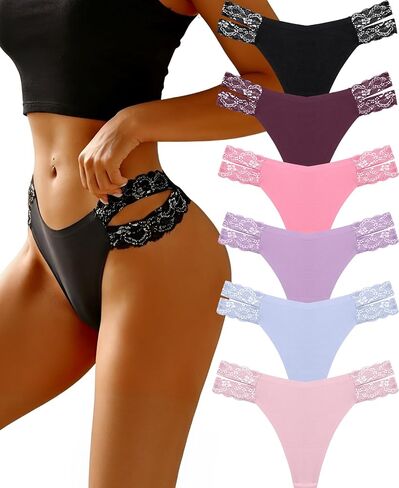 FINETOO Seamless Thongs for Women 6 Pack Sexy V-Wasit Women's Underwear No Show T-back Underwear for Women Panties in Saudi Arabia