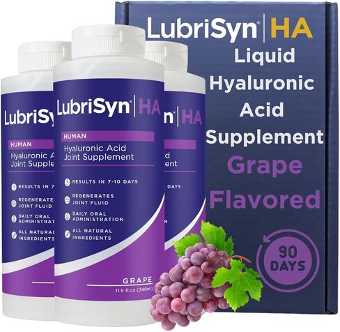 LubriSynHA Human Joint Supplement, Grape 3 x 11.5oz – All-Natural, High-Molecular Weight Hyaluronic Acid HA - Joint Support for Women & Men – Promotes Healthy Joint Function, Made in USA, Vegan in Kuwait