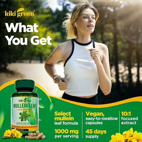 Mullein Leaf Extract Capsules - Herbal Respiratory Supplement - for Lung Cleanse, Lung Support, Better Respiratory & Immune Function - 1000mg Per Serving - 90 Vegan Capsules in Kuwait