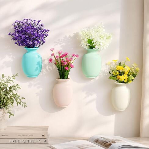 Mini Vase 4PCs, Removable Wall-Mounted Flower Vase Reusable Hanging Flower Pot on Fridge Door Glass Window Tile for Home Office Bathroom Shop Decoration (Blue+Green+Pink+Beige) in Kuwait