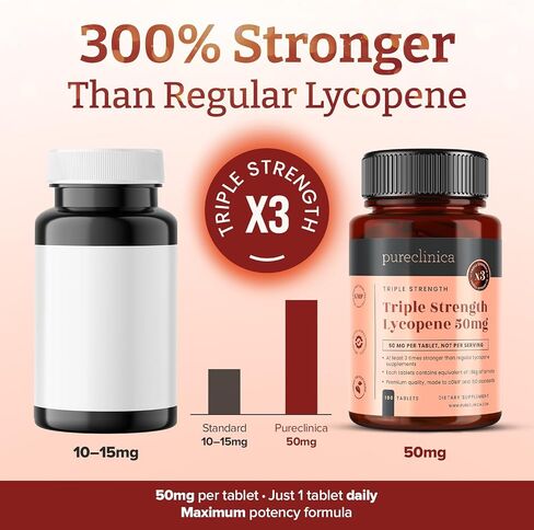 pureclinica Lycopene 50mg x 180 Tablets (6 Months Supply). 300% Strength of Regular Lycopene Tablets. in Saudi Arabia