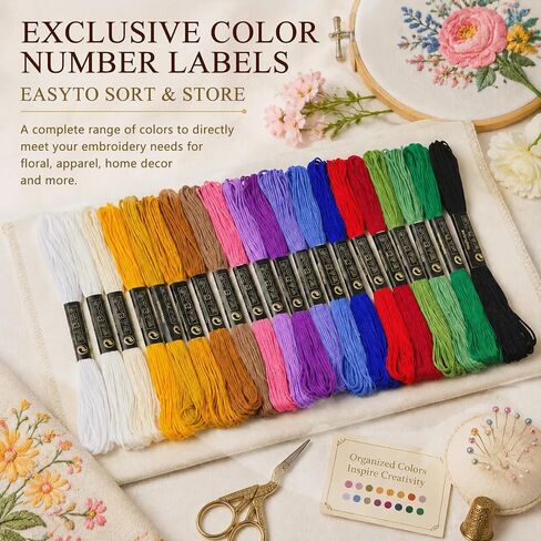 LNAUJS 20 Colors Embroidery Floss, 6 Strands 8.75 Yards Egyptian Long Staple Cotton Thread for Craft Sewing in Saudi Arabia