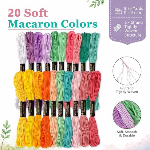 LNAUJS 20 Pcs Macaron Embroidery Floss, 6 Strands 8.75 Yards Polyester Cotton Sewing Thread in Saudi Arabia