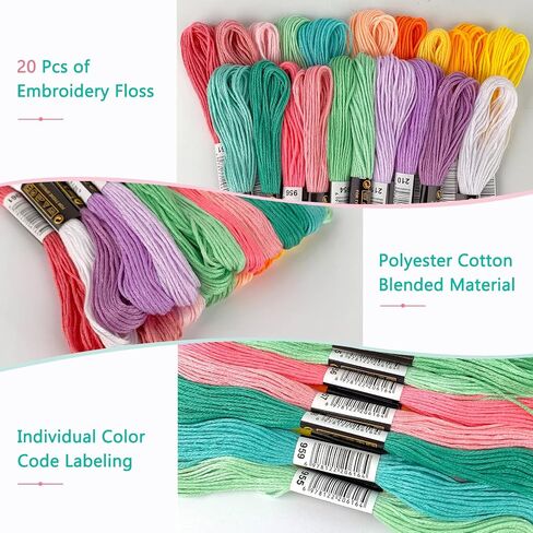 LNAUJS 20 Pcs Macaron Embroidery Floss, 6 Strands 8.75 Yards Polyester Cotton Sewing Thread in Saudi Arabia