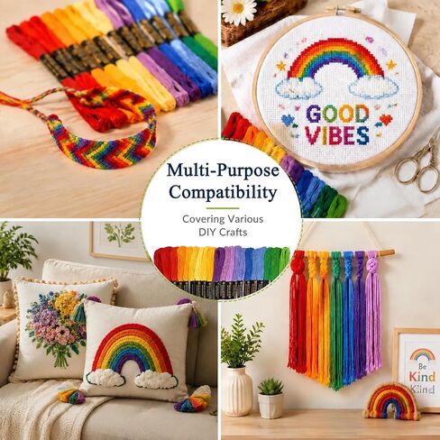 LNAUJS 20 Pack Rainbow Embroidery Thread, 6 Strands 8.75 Yards Cotton Blend Sewing Floss in Saudi Arabia